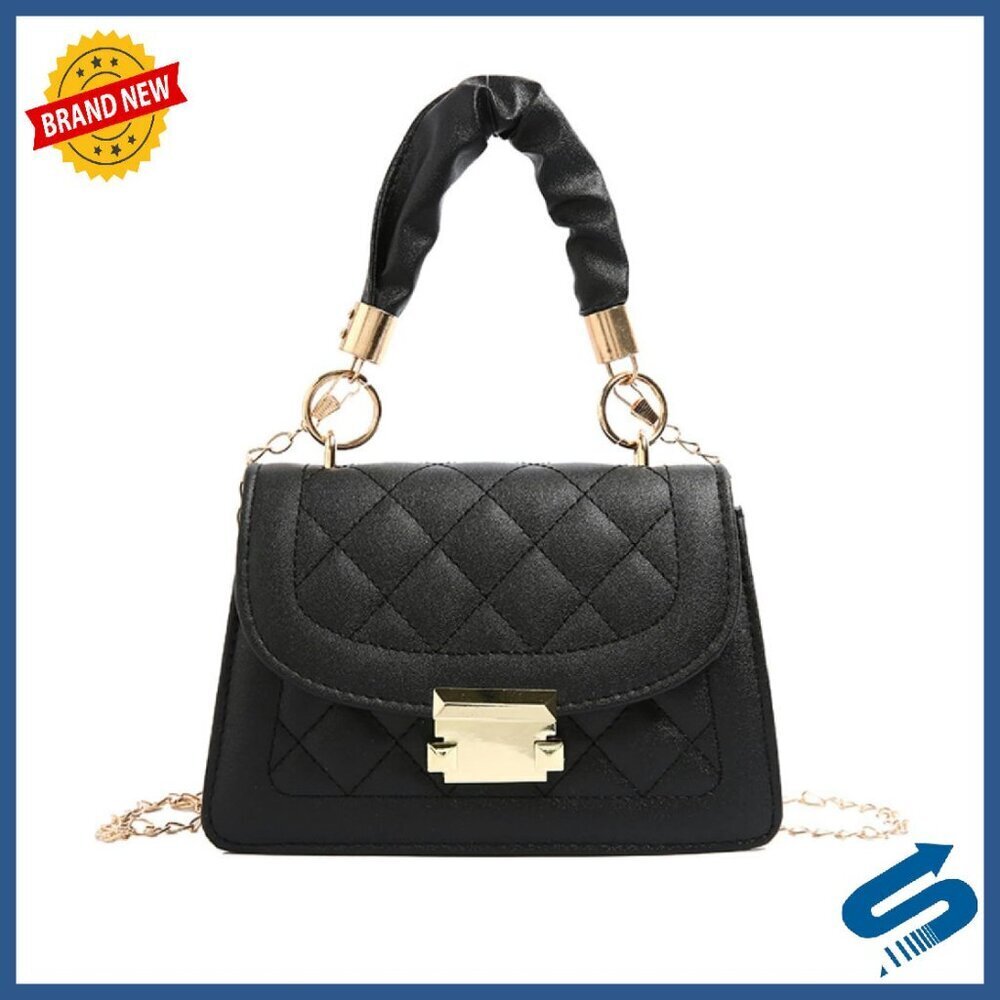 Quilted Vegan Leather Crossbody Bag with Chain Strap, Mini Shoulder Purse